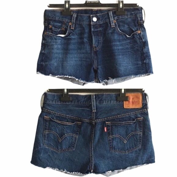 LEVI’S 501 Cut Off Denim Shorts Dark Blue 28 - Picture 2 of 5